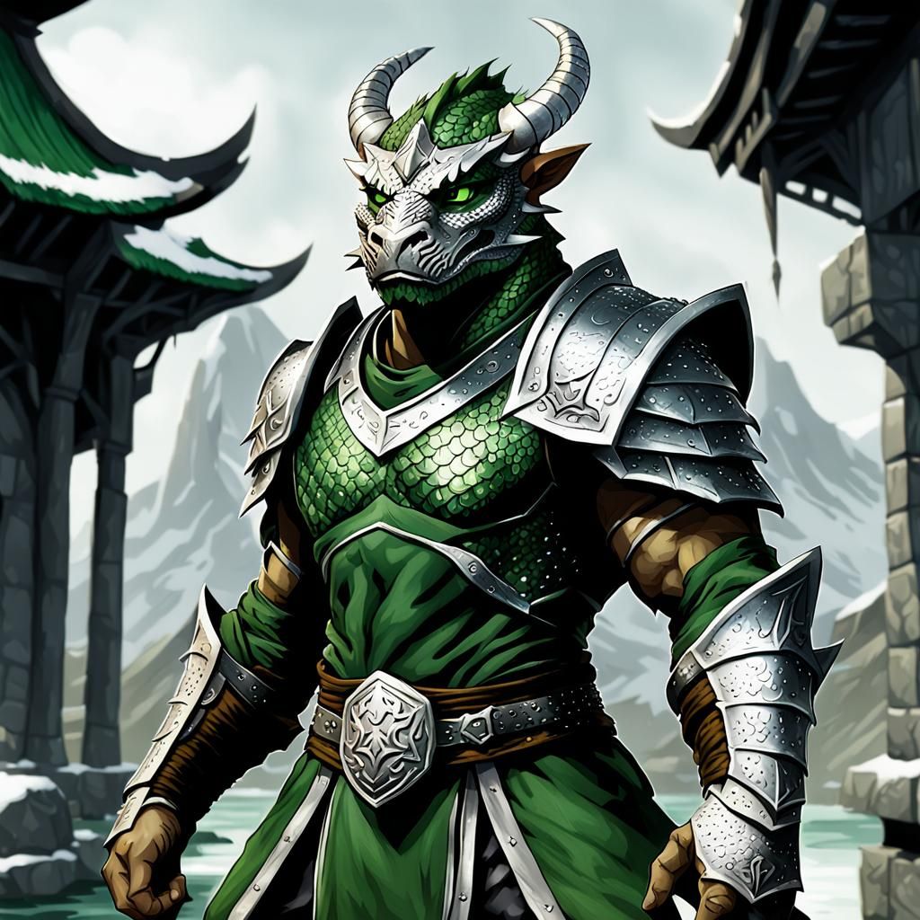 Young Silver Dragonborn Tai Boxer