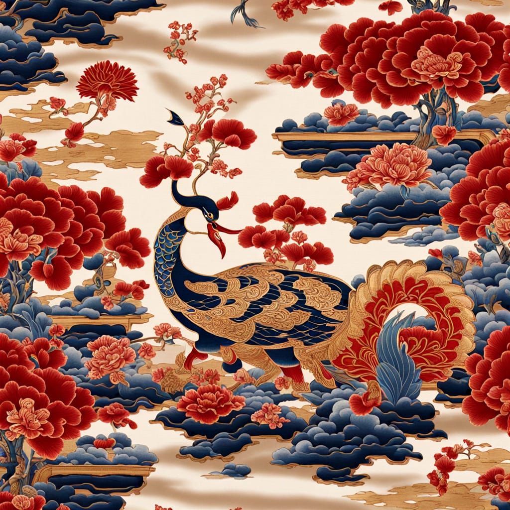 Luxurious Silk Fabric with Vibrant Chinese Patterns