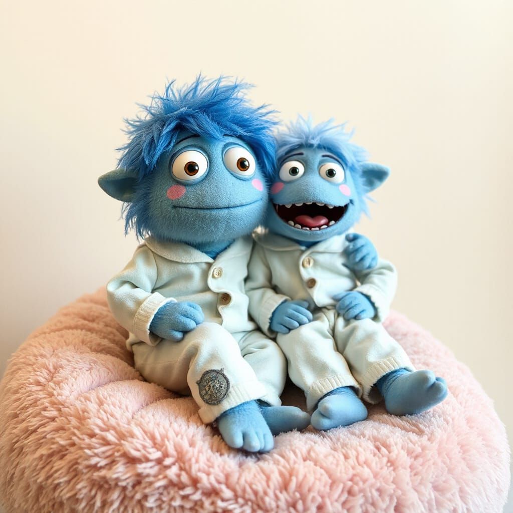 Fuzzy Blue Monster's Quiet Moment: Pastel Art