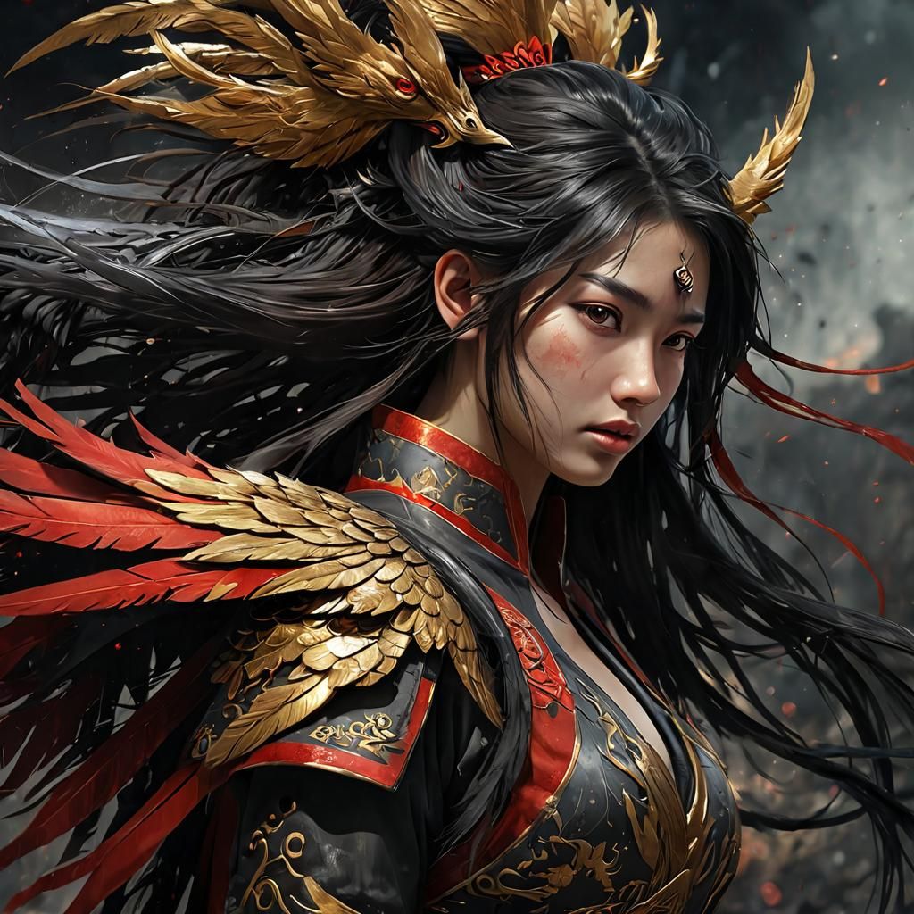 Chinese Phoenix Heroine on Battlefield: Digital Matte Painti...