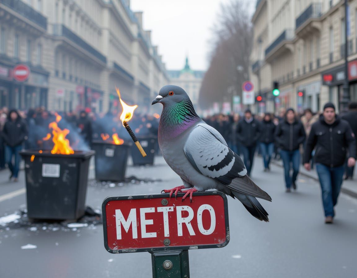 Pigeon Revolution: A Banksy-esque Street Scene