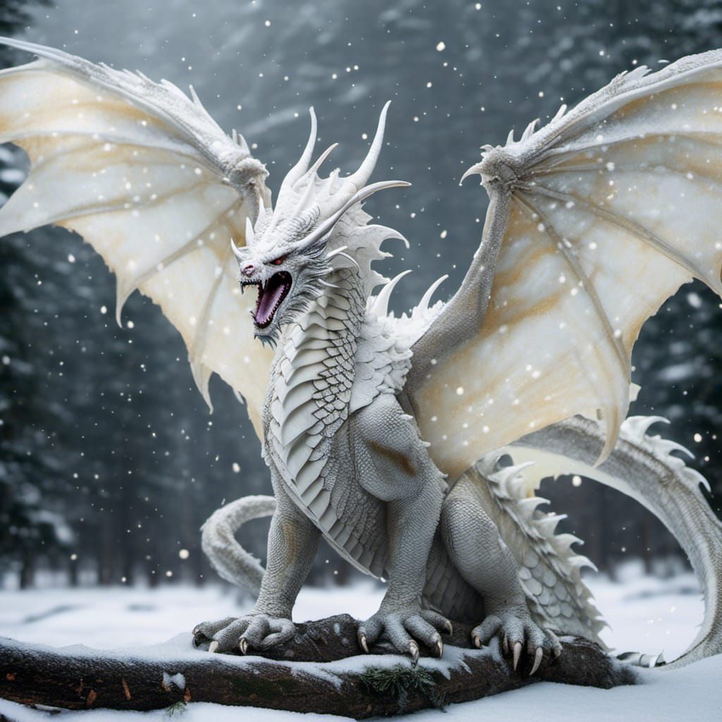 Fierce White Snow Dragon in Detailed Photo