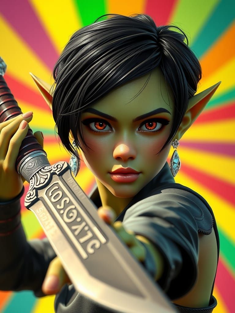Elegant Goblin Rogue with Wakizashi Blade in Anime Style