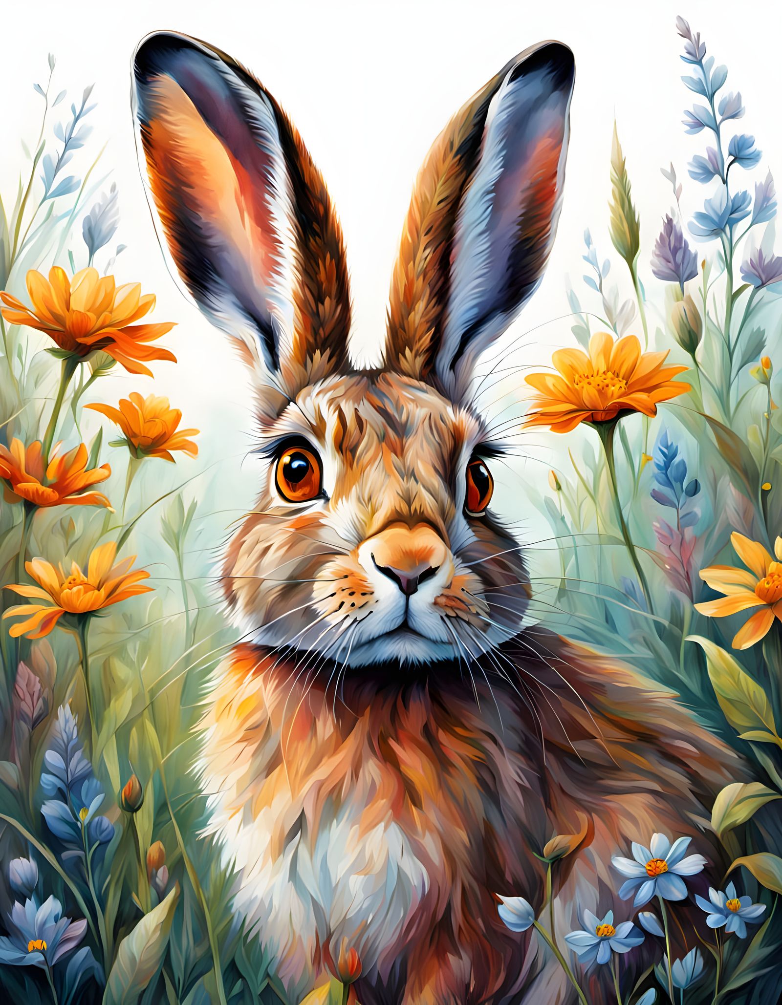 Whimsical Fantasy Hare in a Lush Meadow