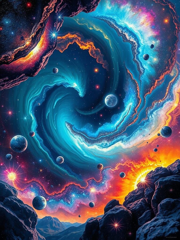 Cosmic Vortex in Vibrant Holographic Style