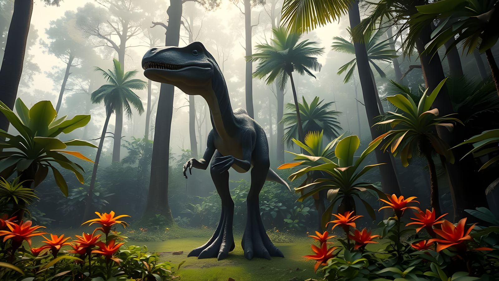 Surreal Jurassic Forest on Misty Morning: Hyperreal Oil Pain...