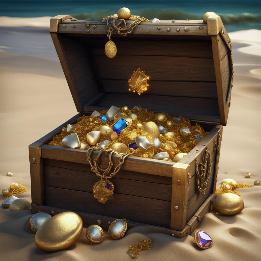 Treasure Chest on Sandy Shore: Fantasy Concept Art