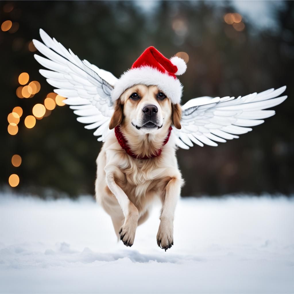 Winged Christmas Dog: Realistic Photography