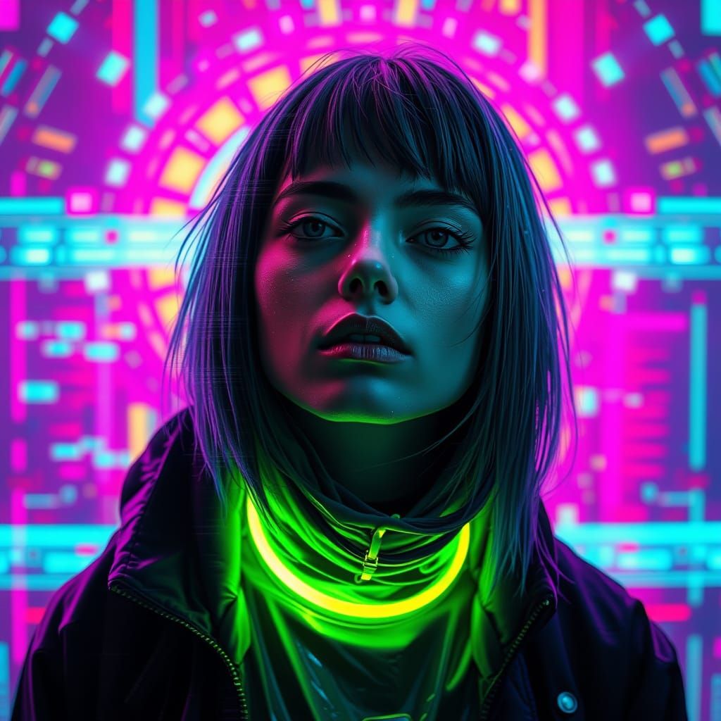 Glitch Portrait in Cyberpunk Surrealist Style