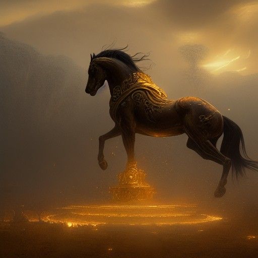 Golden Horse in Dark Fantasy Style