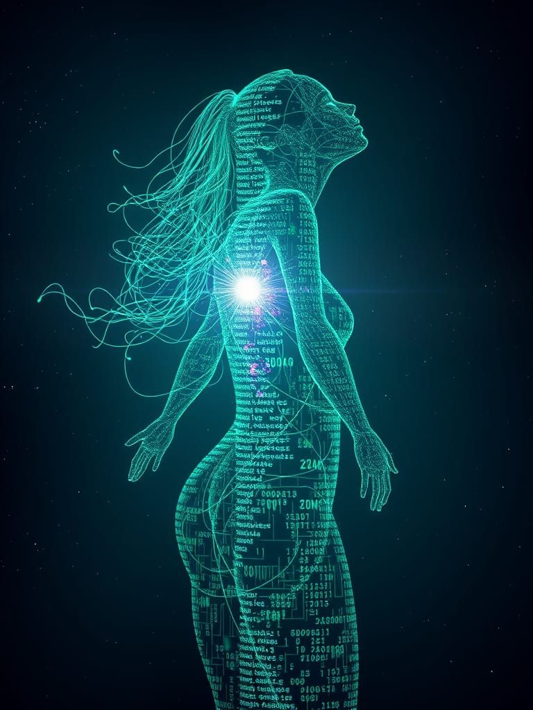 Emerald Sapphire Digital Woman in Cyberpunk Style