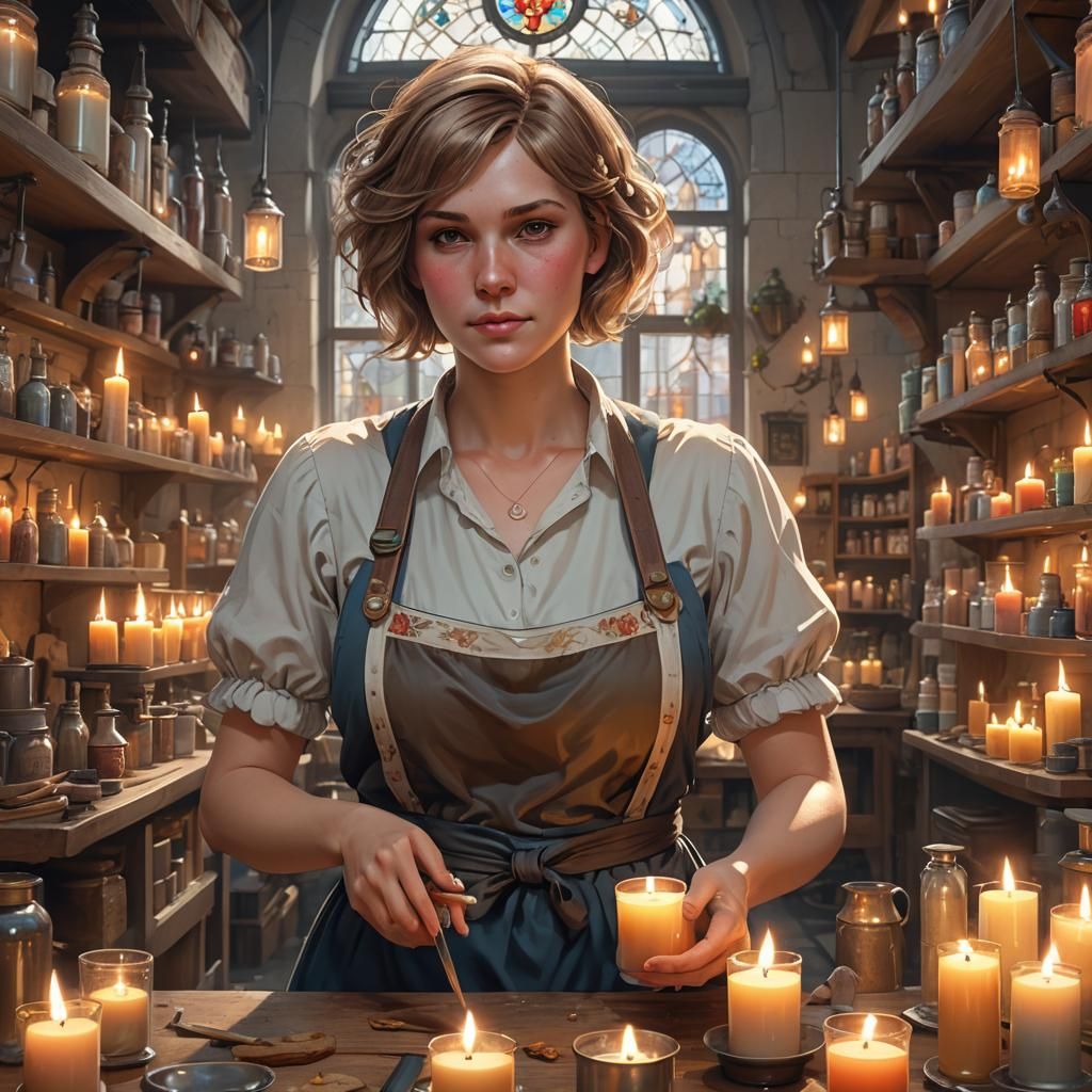 Woman Crafting Candles: Detailed Concept Art Portrait