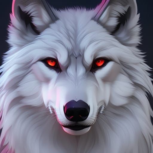 Red-Eyed Wolf Portrait in Hyperdetailed Style