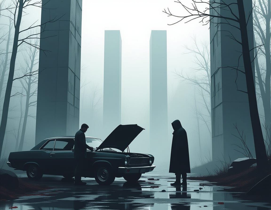 Assassin in Minimalist Cityscape, Watercolor Style