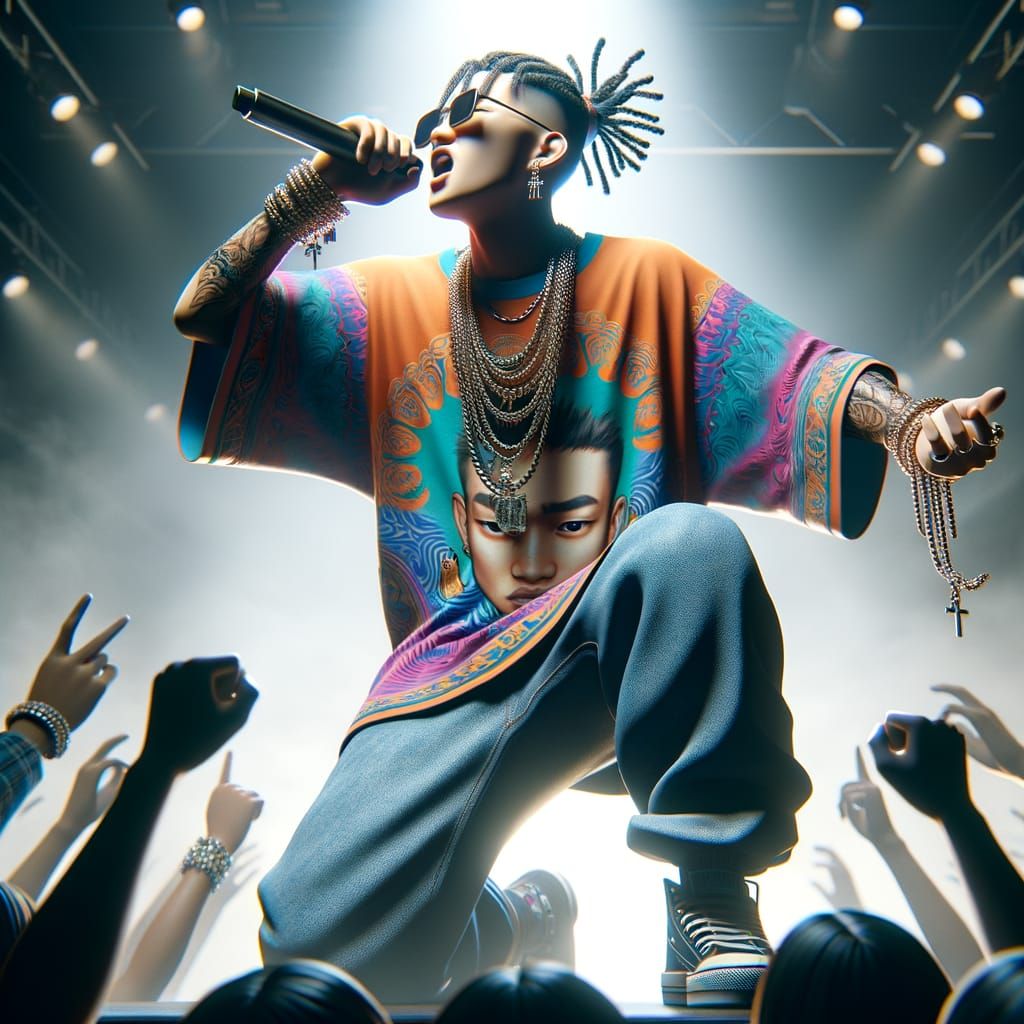 Young Asian Rapper Performs on Stage