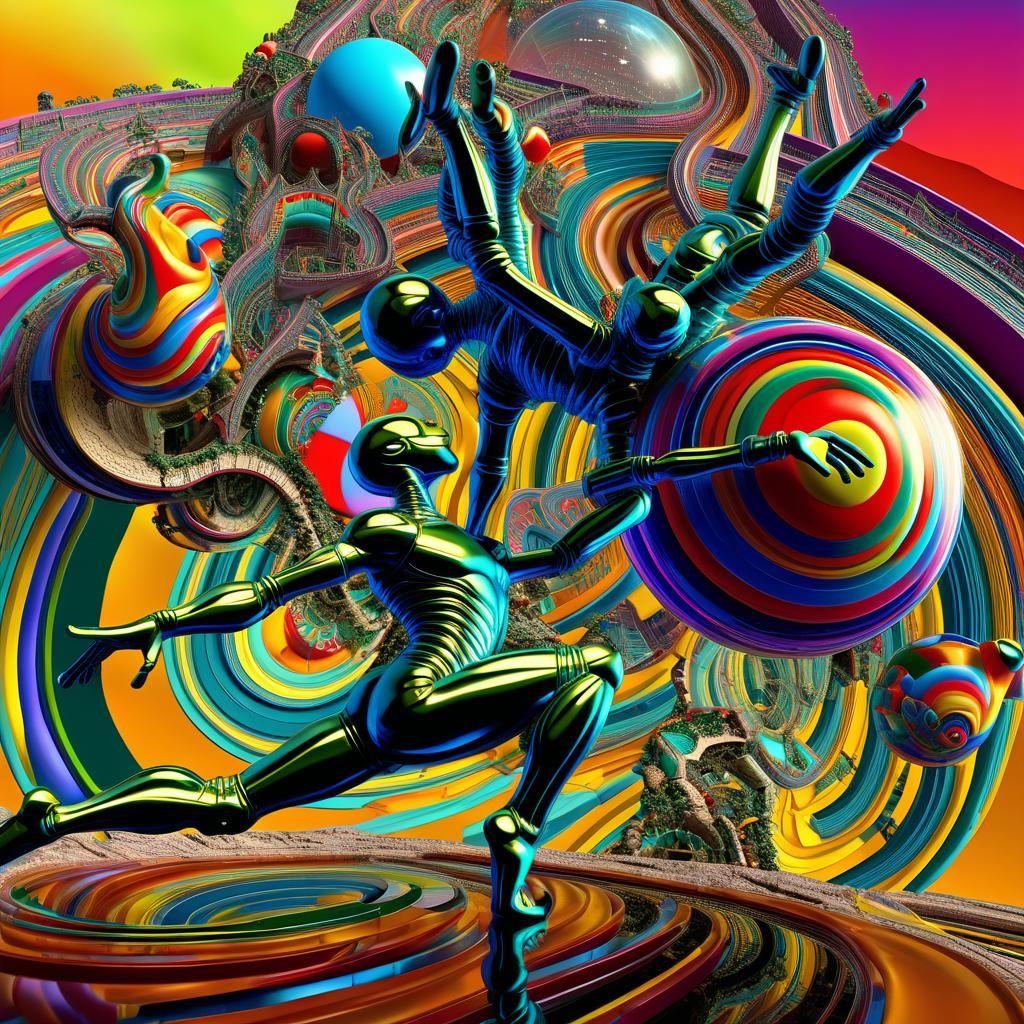 Dazzling Alien Landscape with Rotating 3D Art