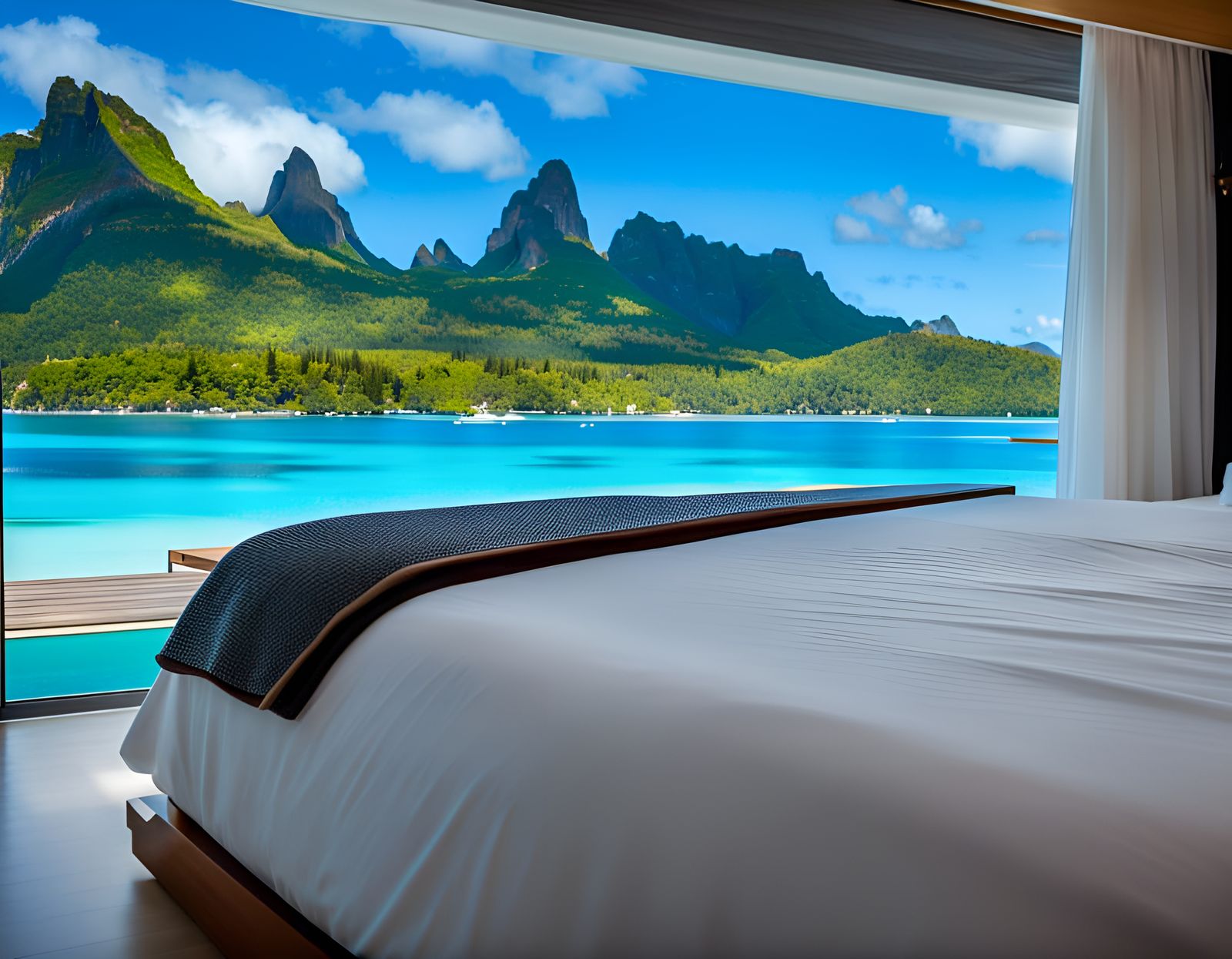 Bora Bora View from Modern Bedroom Interior