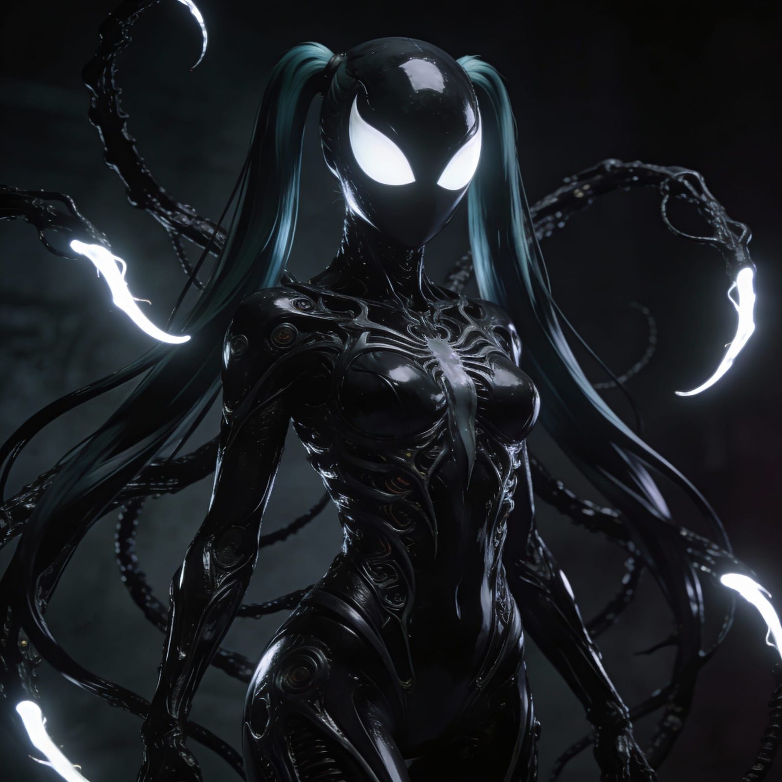 Hatsune Miku Covered in Venom-like Symbiote