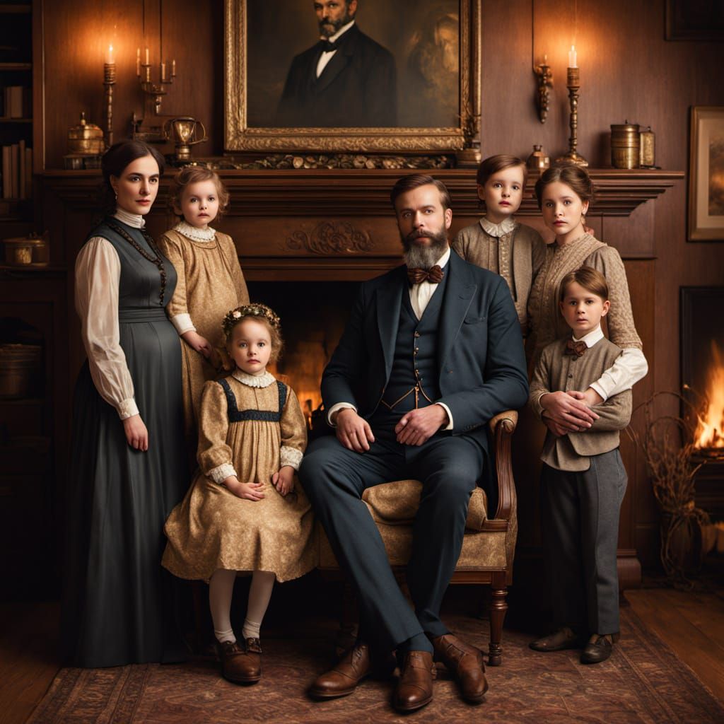 Victorian Family Portrait in Warm, Golden Light