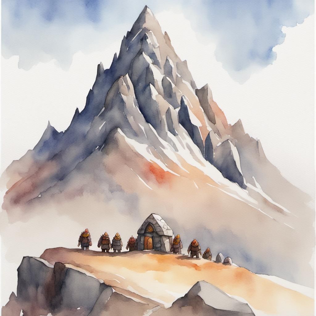 Minimalist Watercolor Dwarven Mountain Front