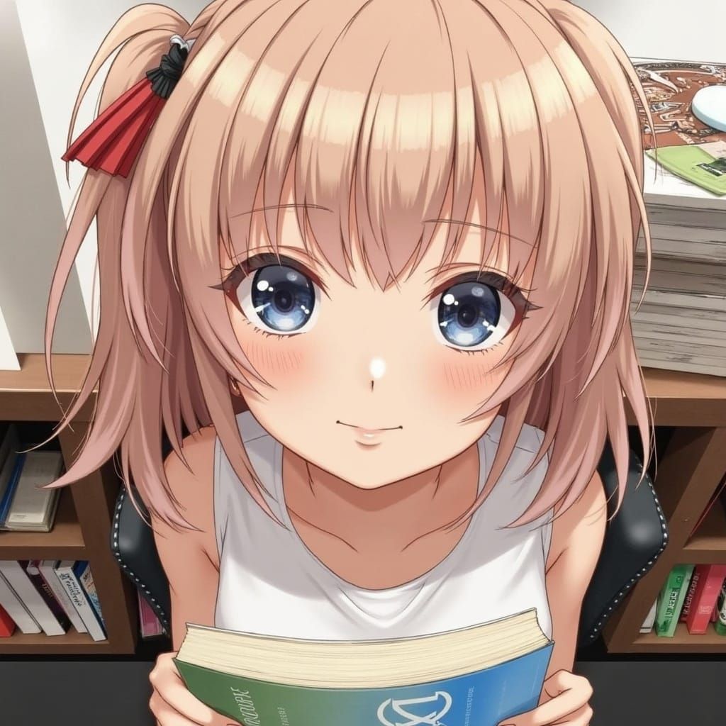 Librarian in a Short Dress Sitting on a Desk