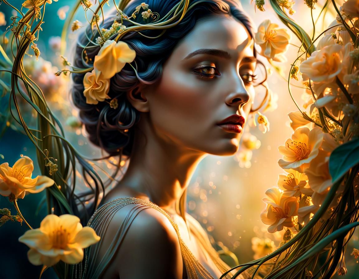 Surreal Dreamscape: Woman in Flowers