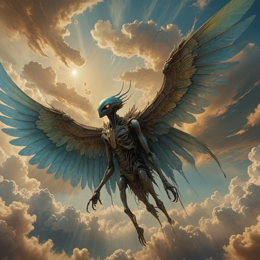 Winged Alien in Flight: Biomechanical Surrealism