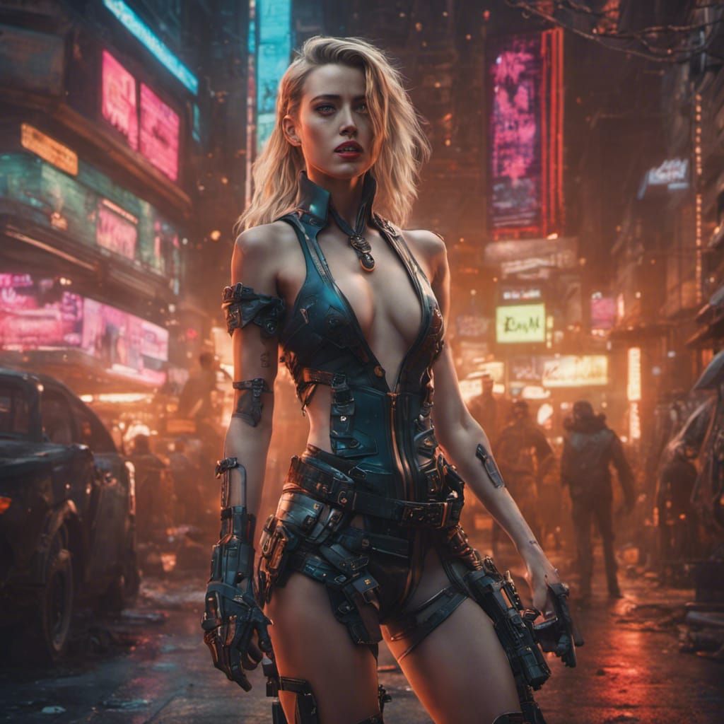 Woman in Cyberpunk Outfit, Detailed Matte Painting
