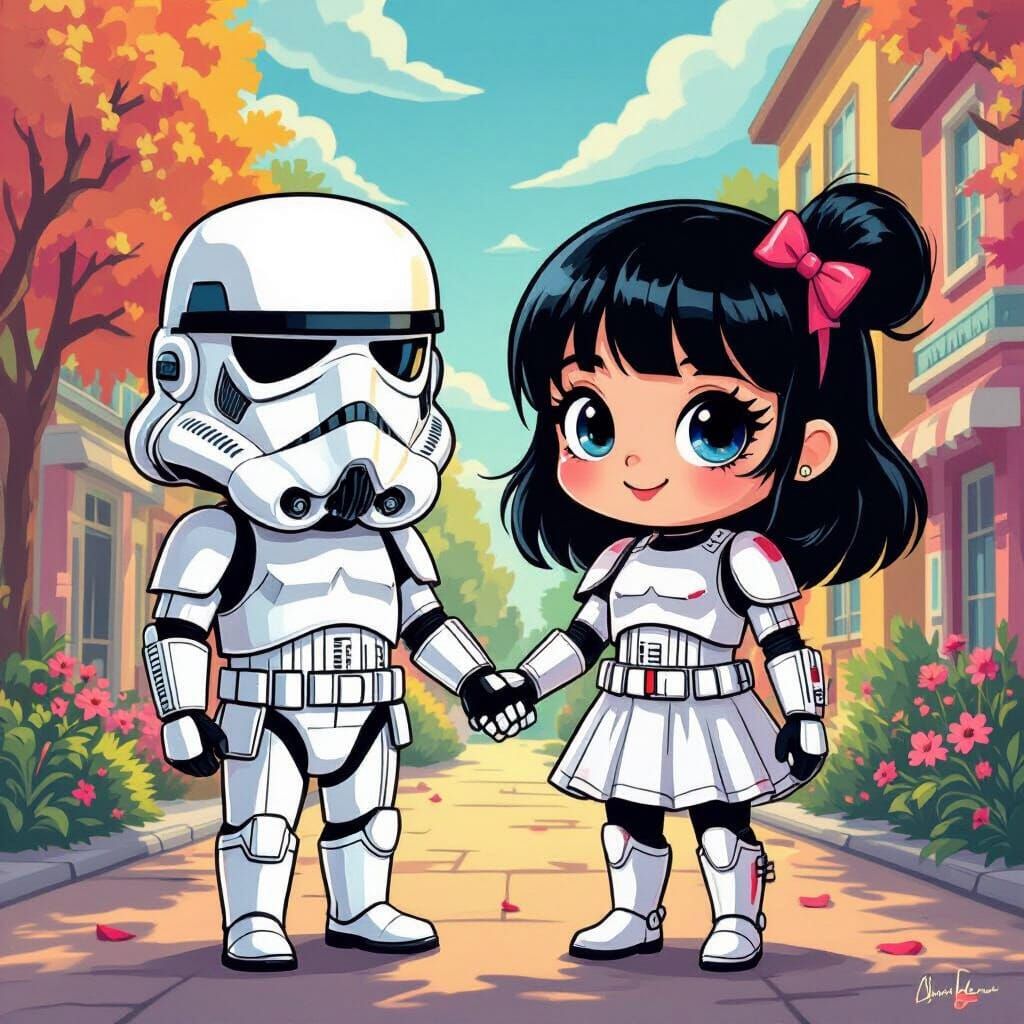 Stormtrooper Sweethearts on a Date in Comic Style
