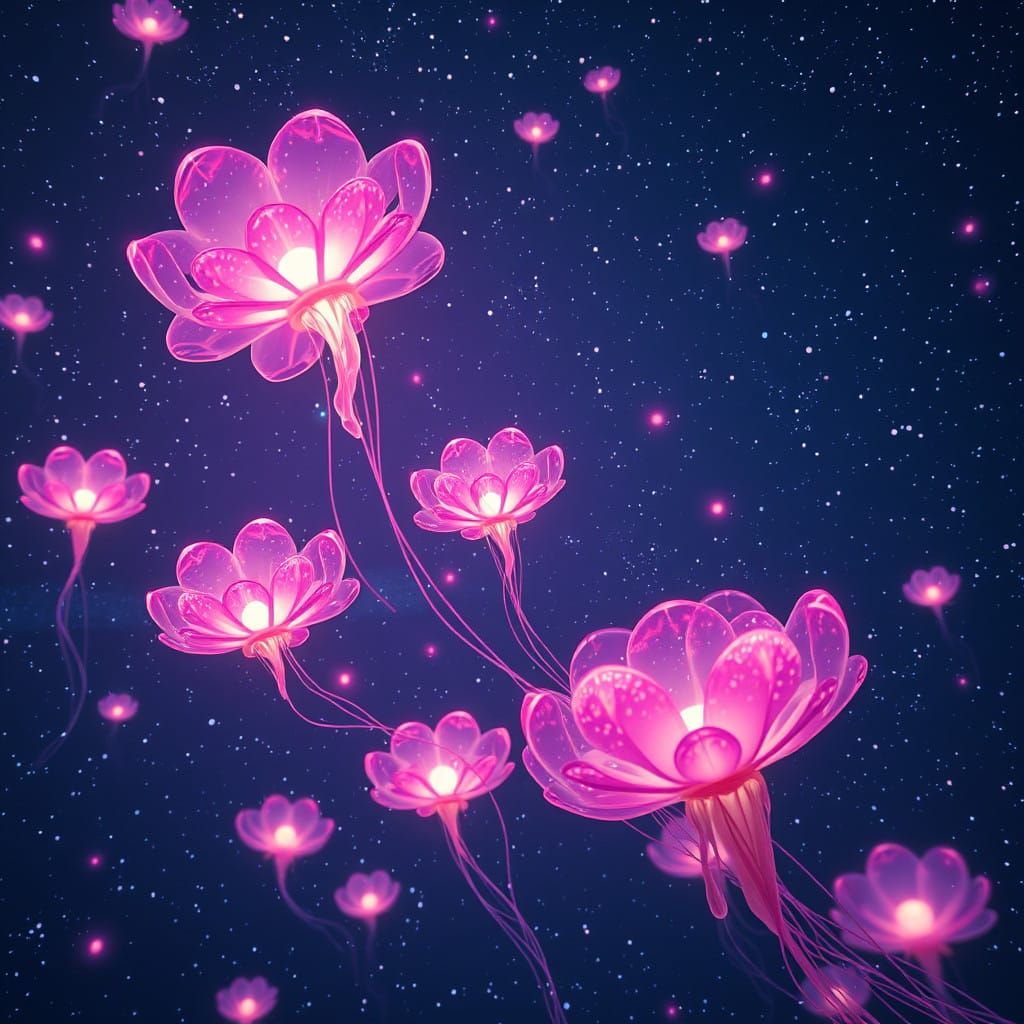 Ethereal Cosmic Blooms Illuminate the Starry Expanse