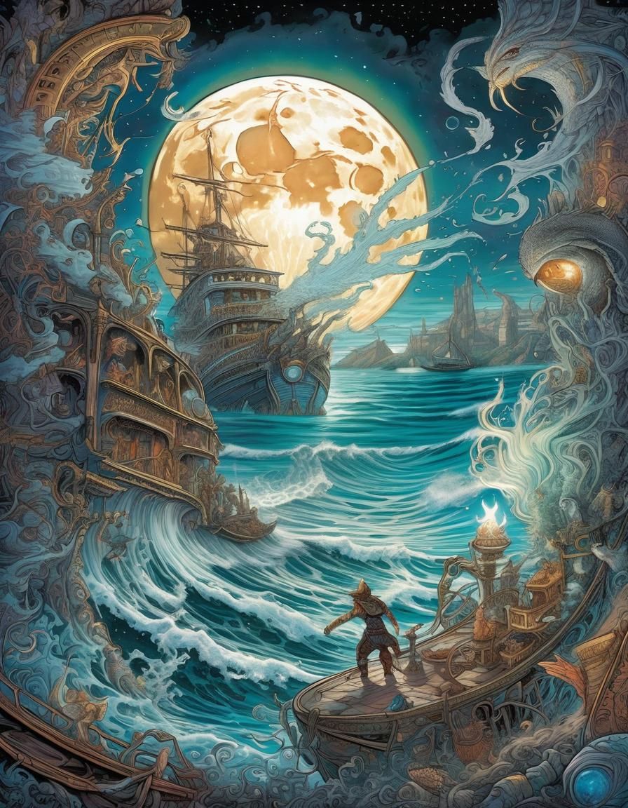 Chaotic Seas and Exploding Moonlit Sky