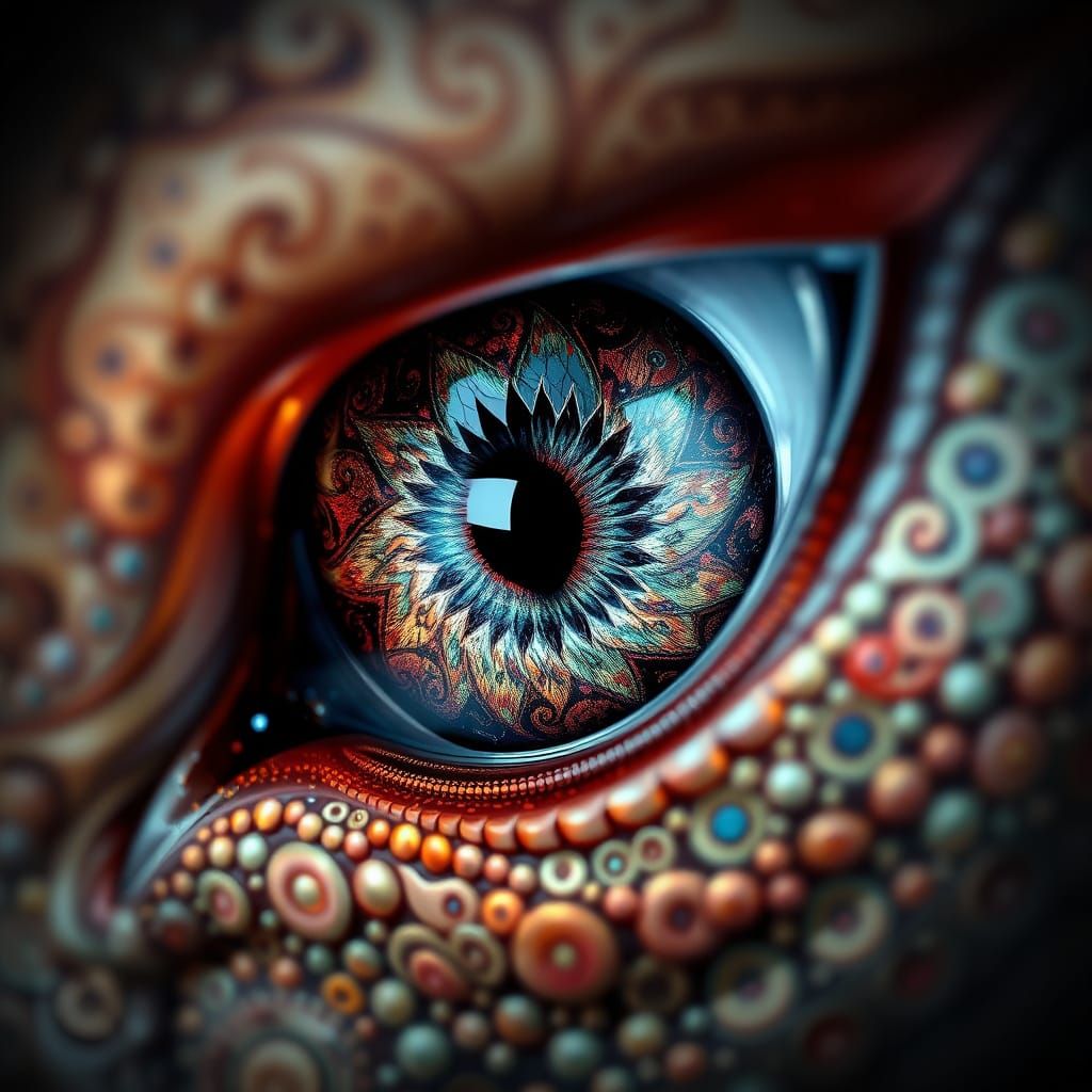 Kaleidoscopic Dragon Eye with Art Nouveau Swirls