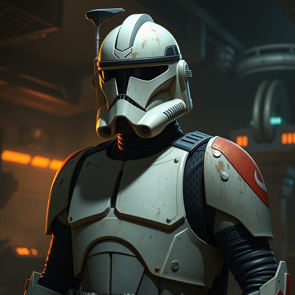 Clone Captain Rex in a Gritty, Futuristic Star Wars Landscap...