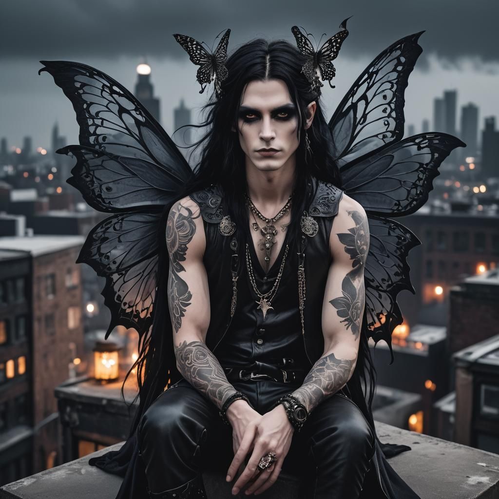 Goth Fairy on Rooftop at Night