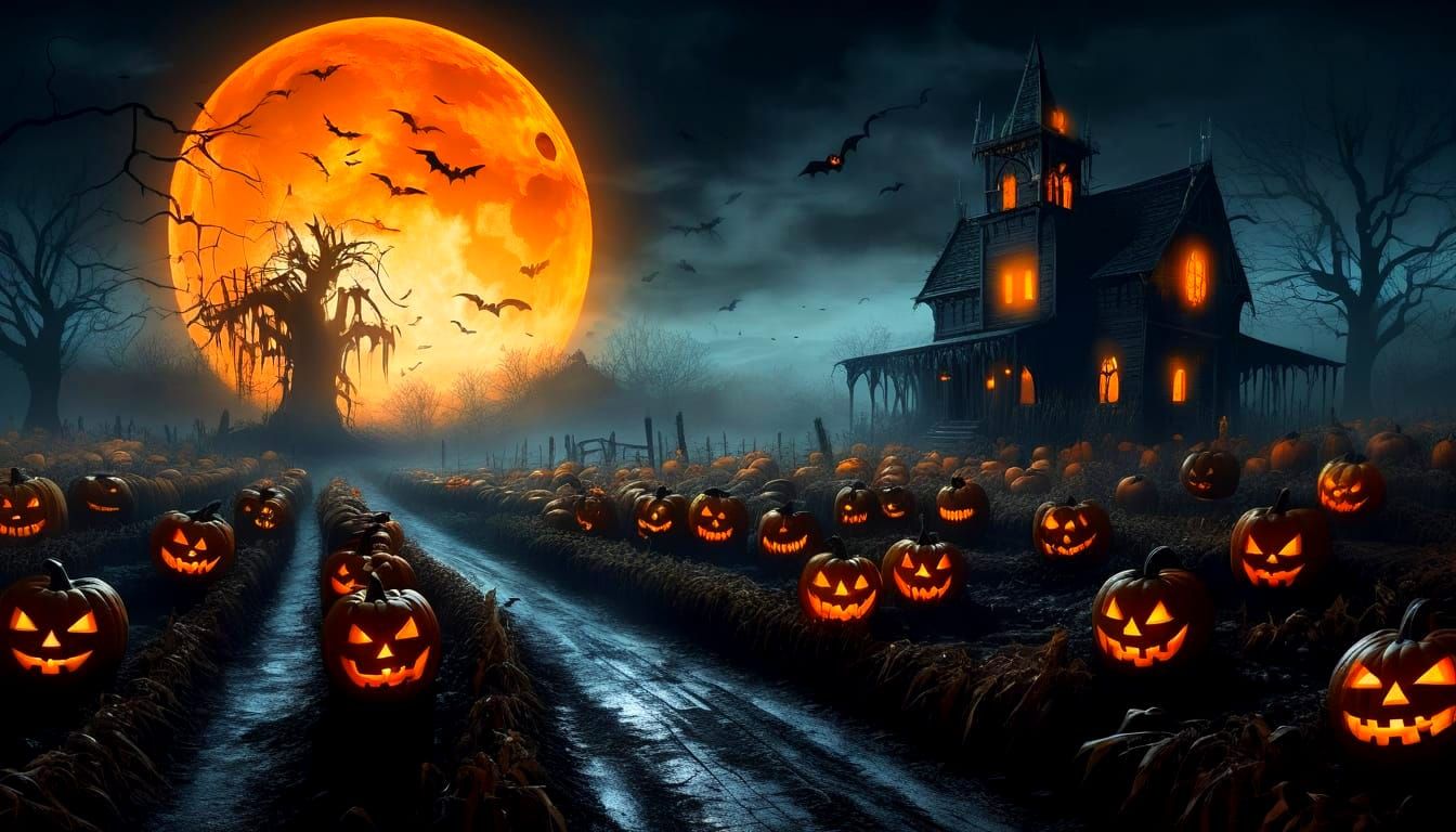Eerie Gothic Fantasy Autumn Harvest Scene