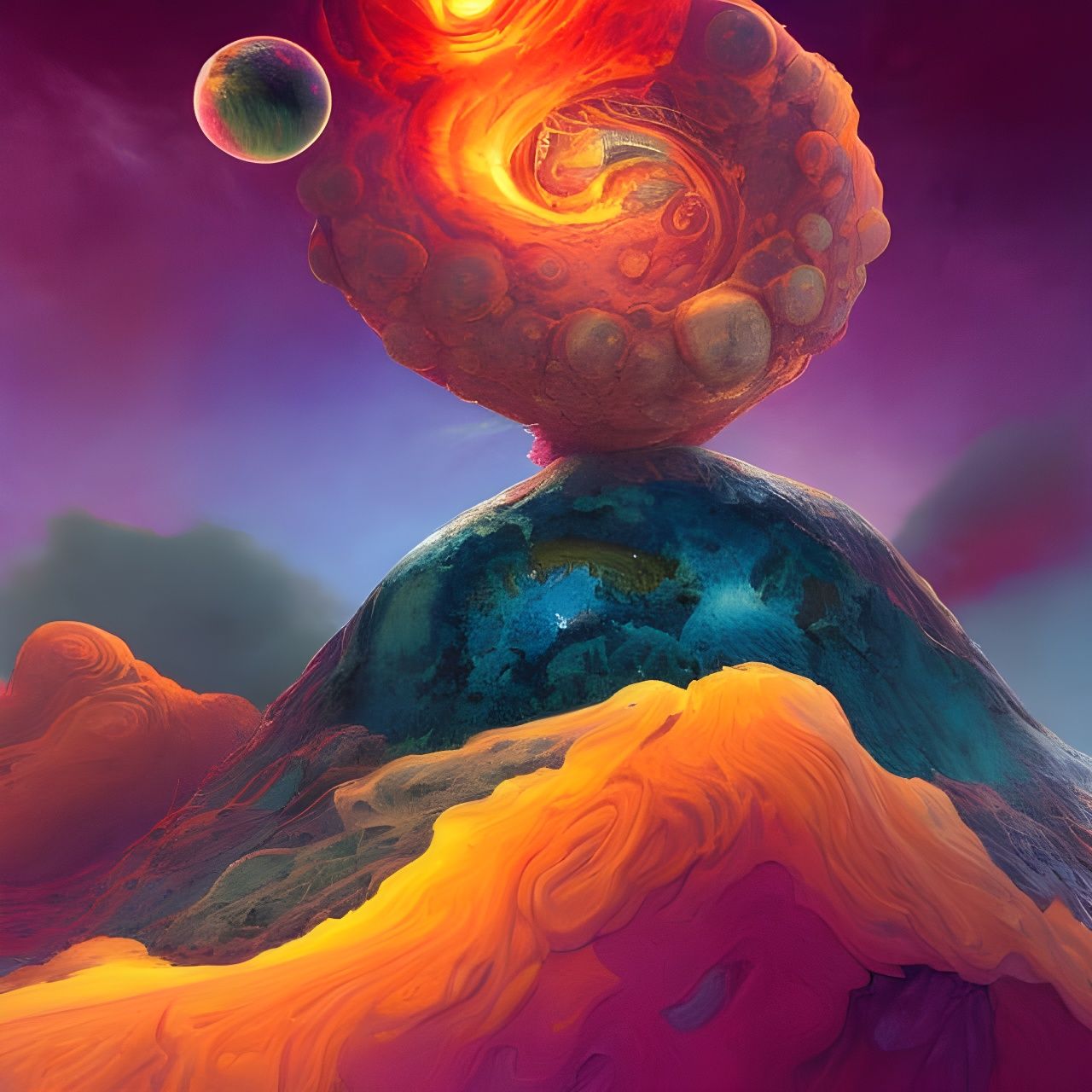 Geometric Orb in Polychromatic Lava Storm