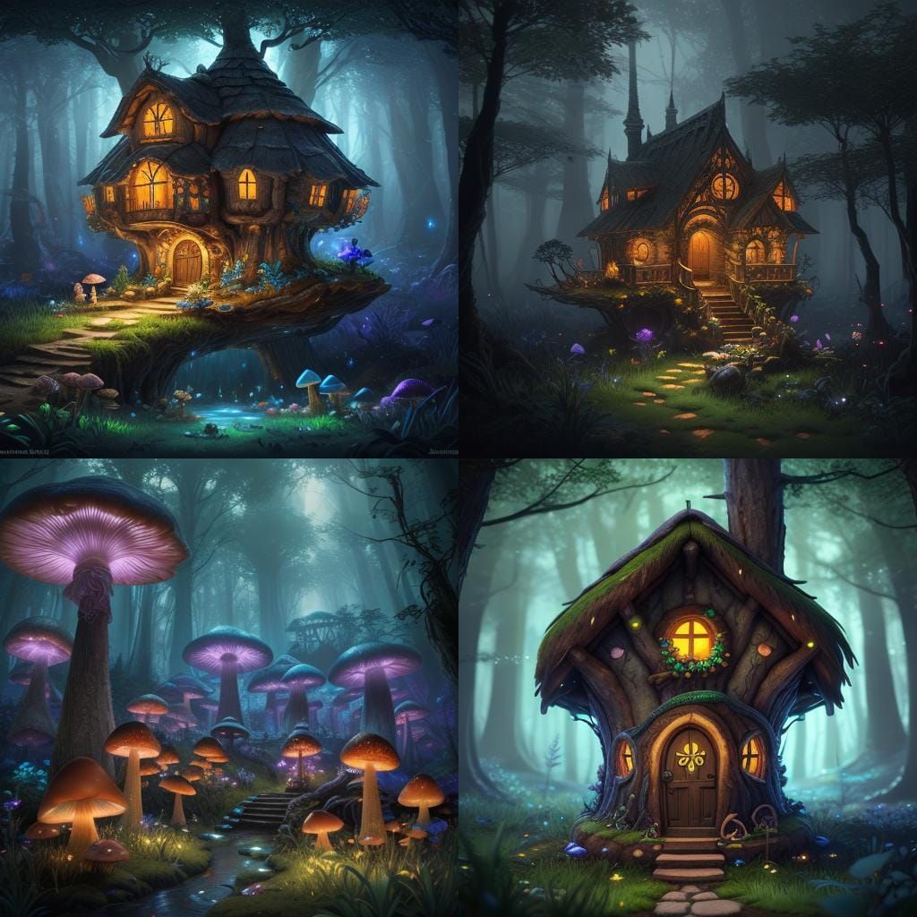 Enchanted Bioluminescent Forest Fairy House