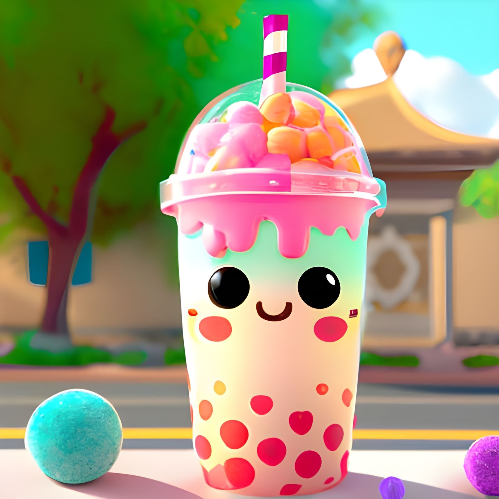 Cute Bubble Tea Monster in 3D Render