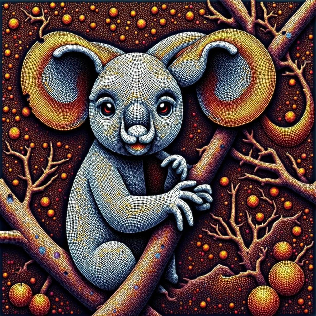 Vibrant Pointillist Koala in Indigenous Art Style