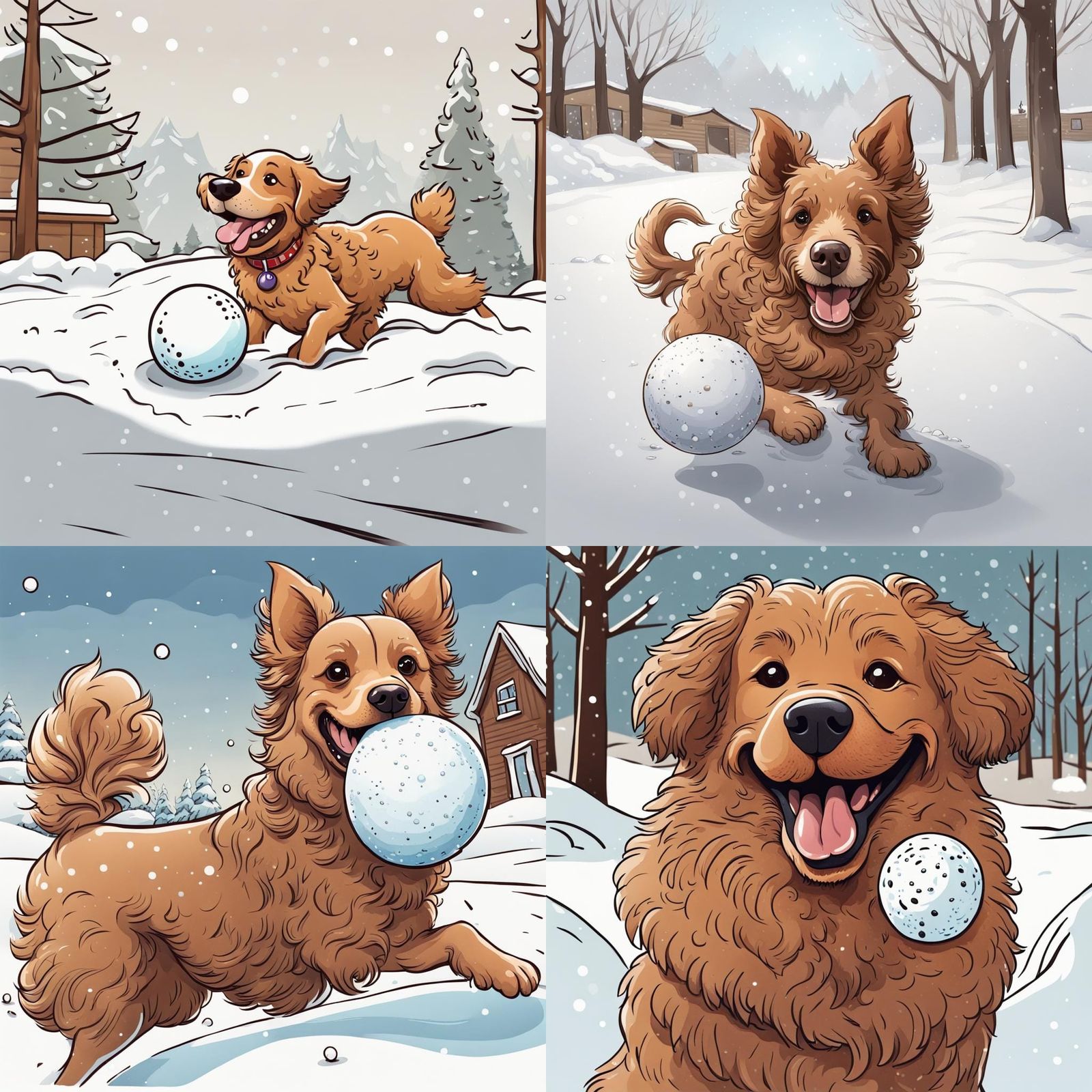 Playful Doodle Dog Catching Snowball