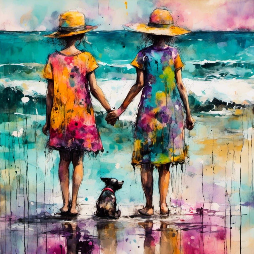 Laughing People and Dog in Vibrant Graffiti Art