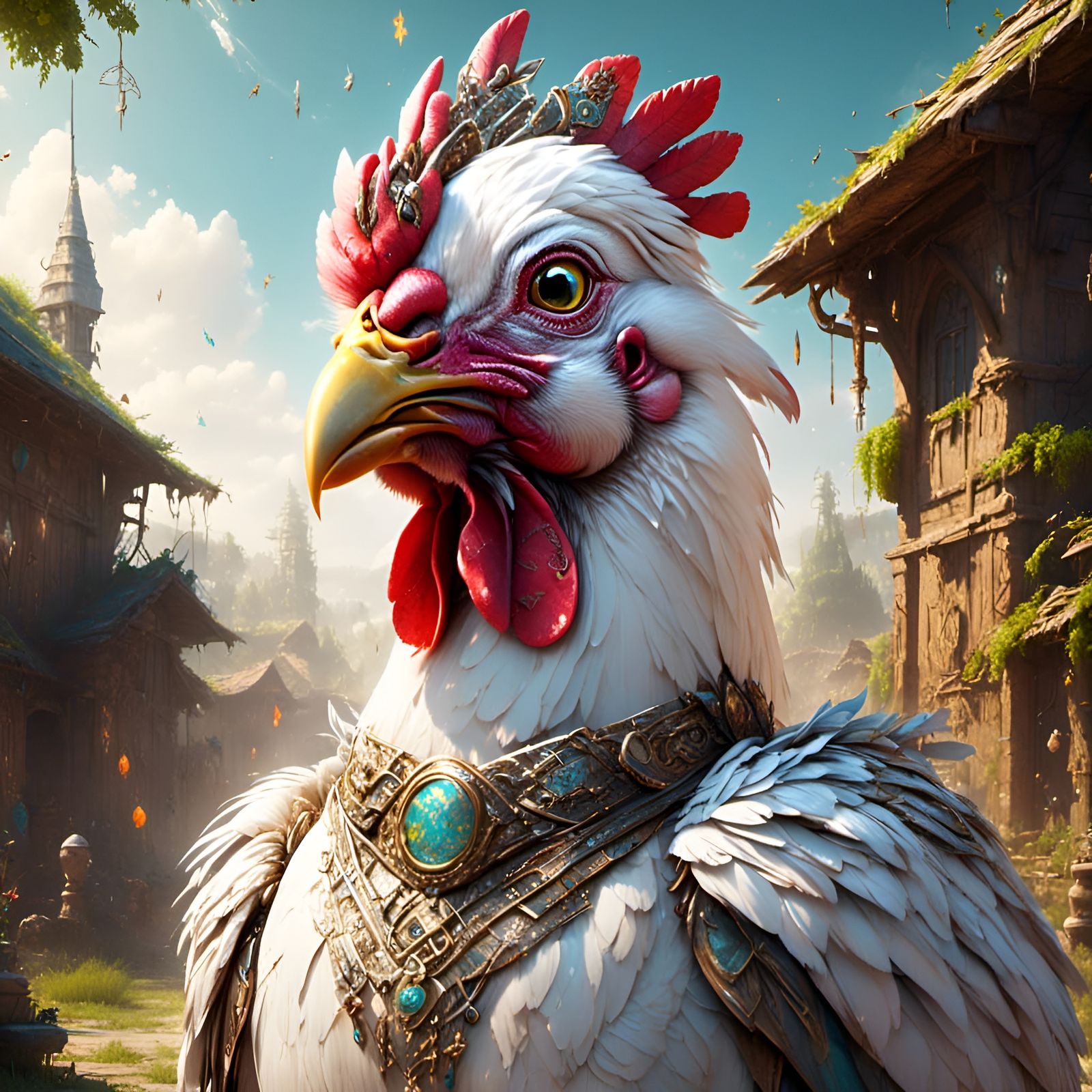 Ornate Chicken Portrait in Cosmic Village