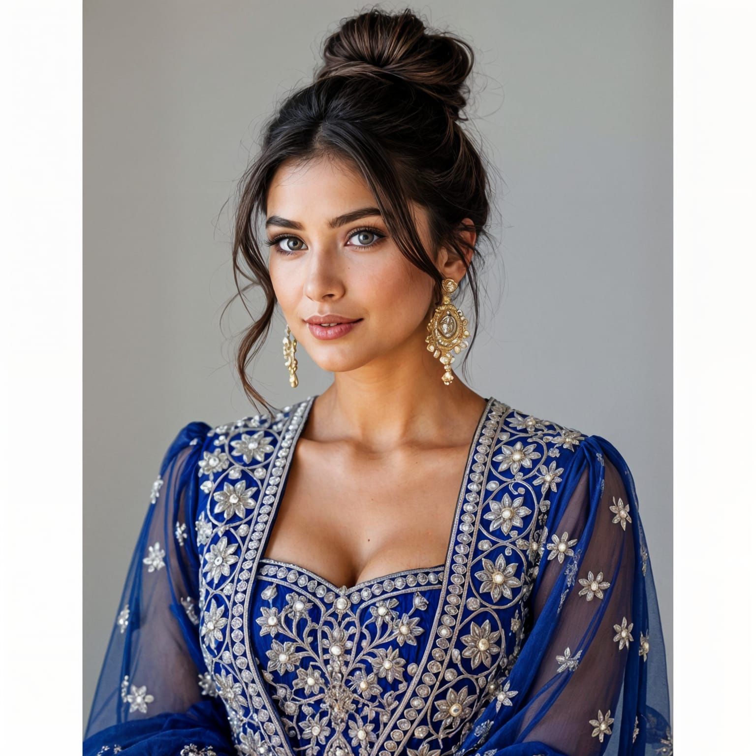 Elegant Lady in Ornate Blue Dress Portrait