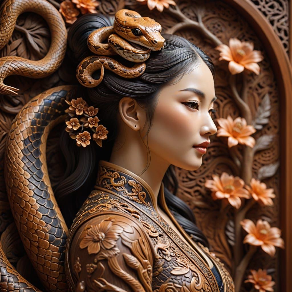 Dongyang Wood Carving of Lady Snake Bai