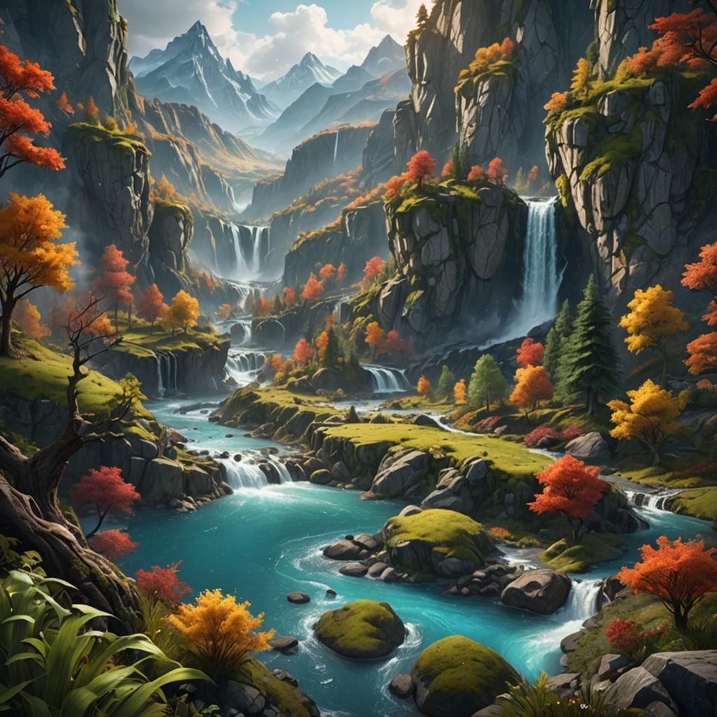 Breathtaking Landscape with Rivers and Mountains