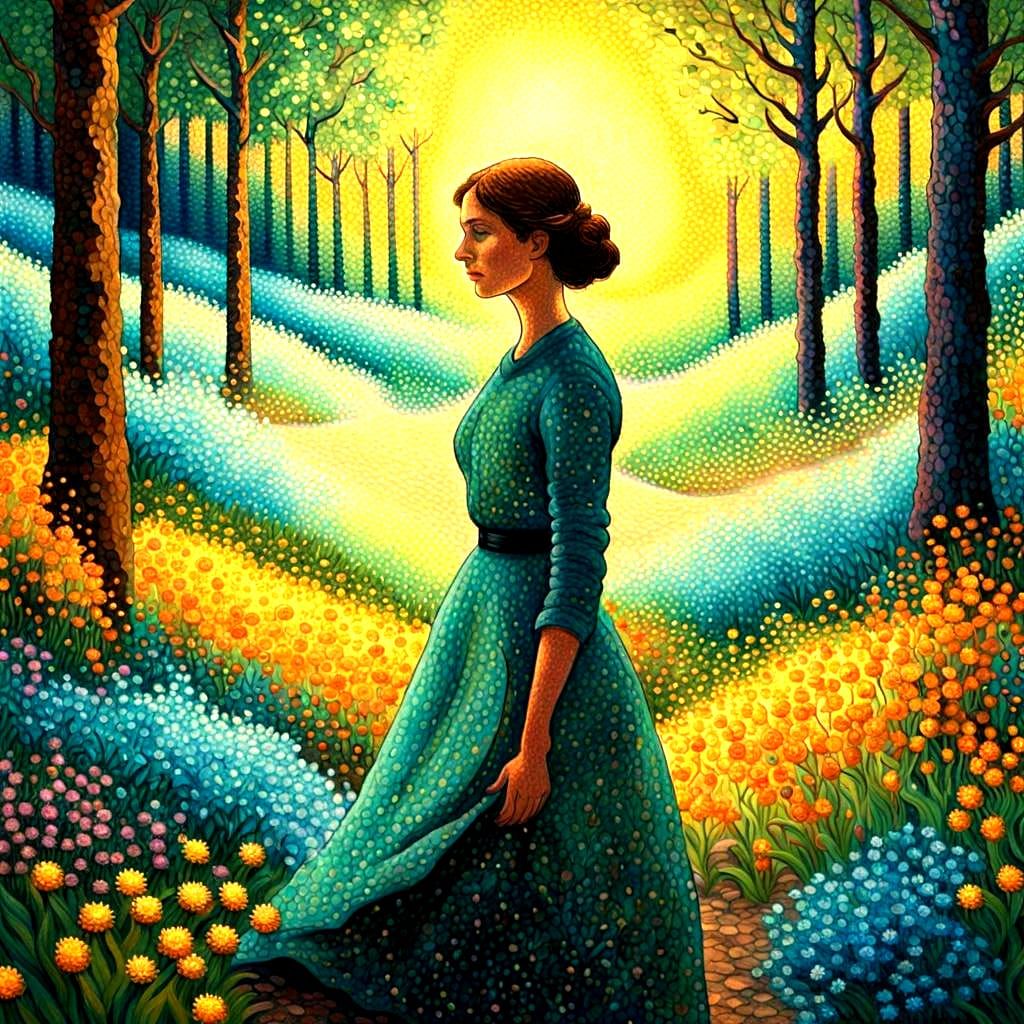 Detailed Pointillist Painting in Lush Colors