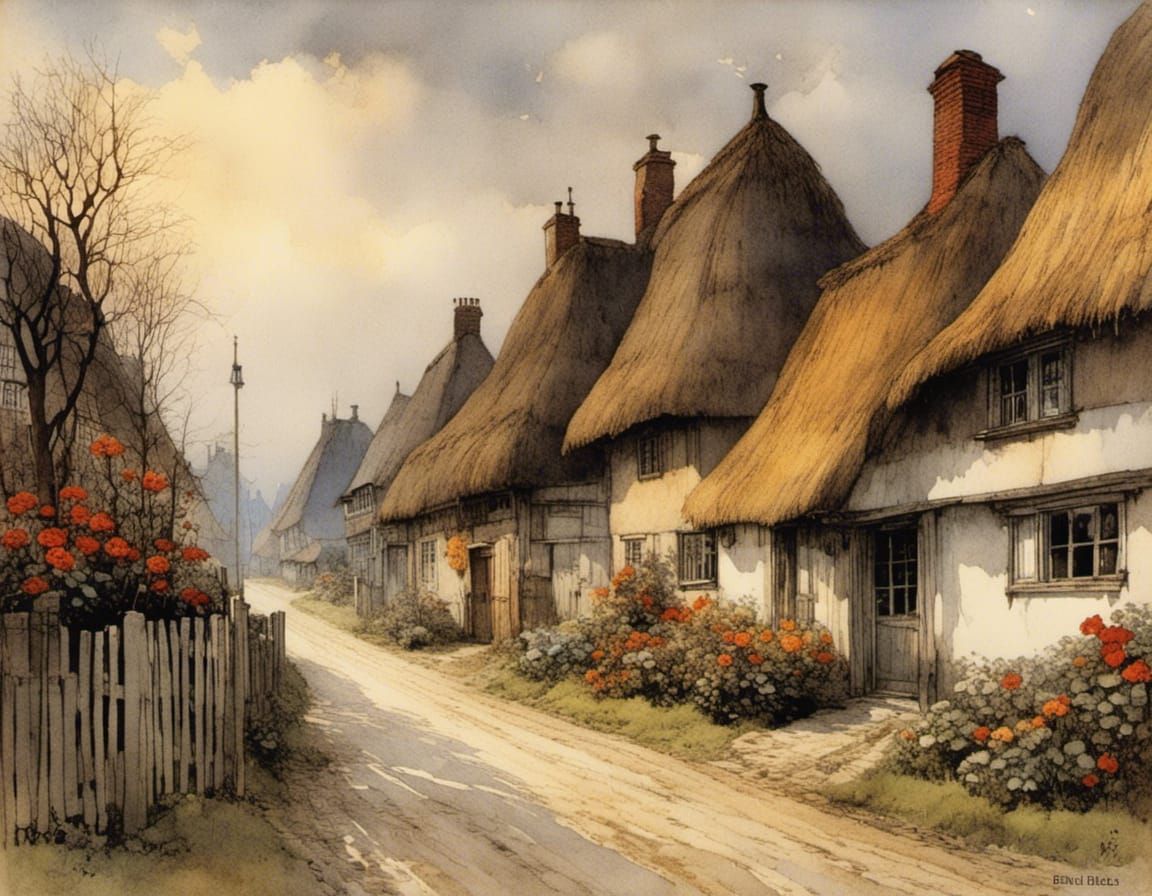 North Frisian Village Street in Expressionist Style