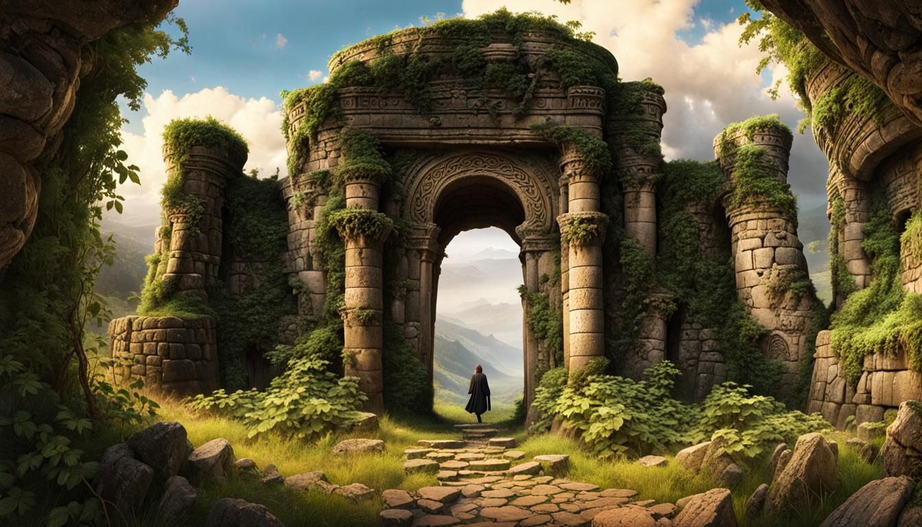 Ruined Stone Keep Entrance in Mystical Realism