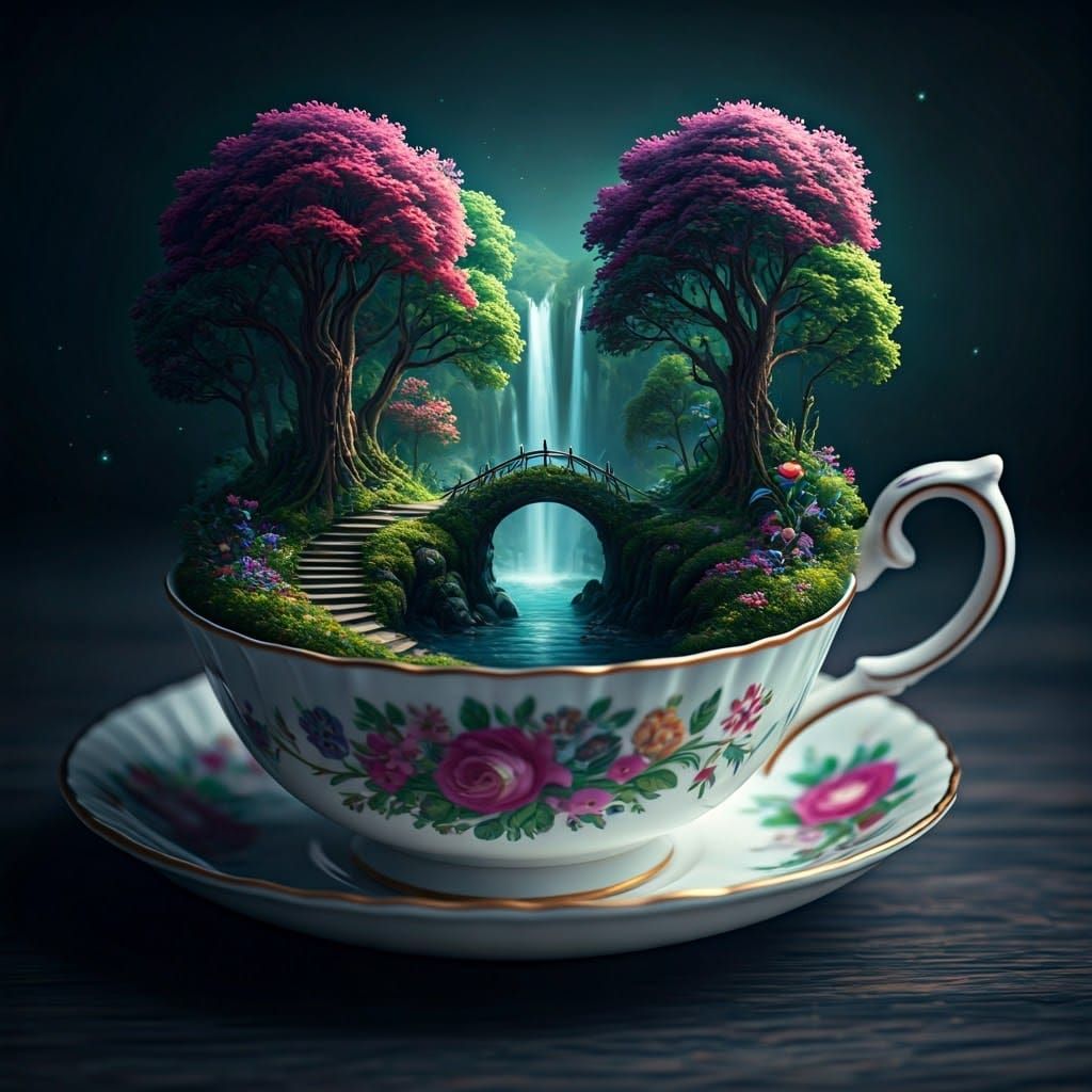 Miniature Forest World Inside Antique Teacup
