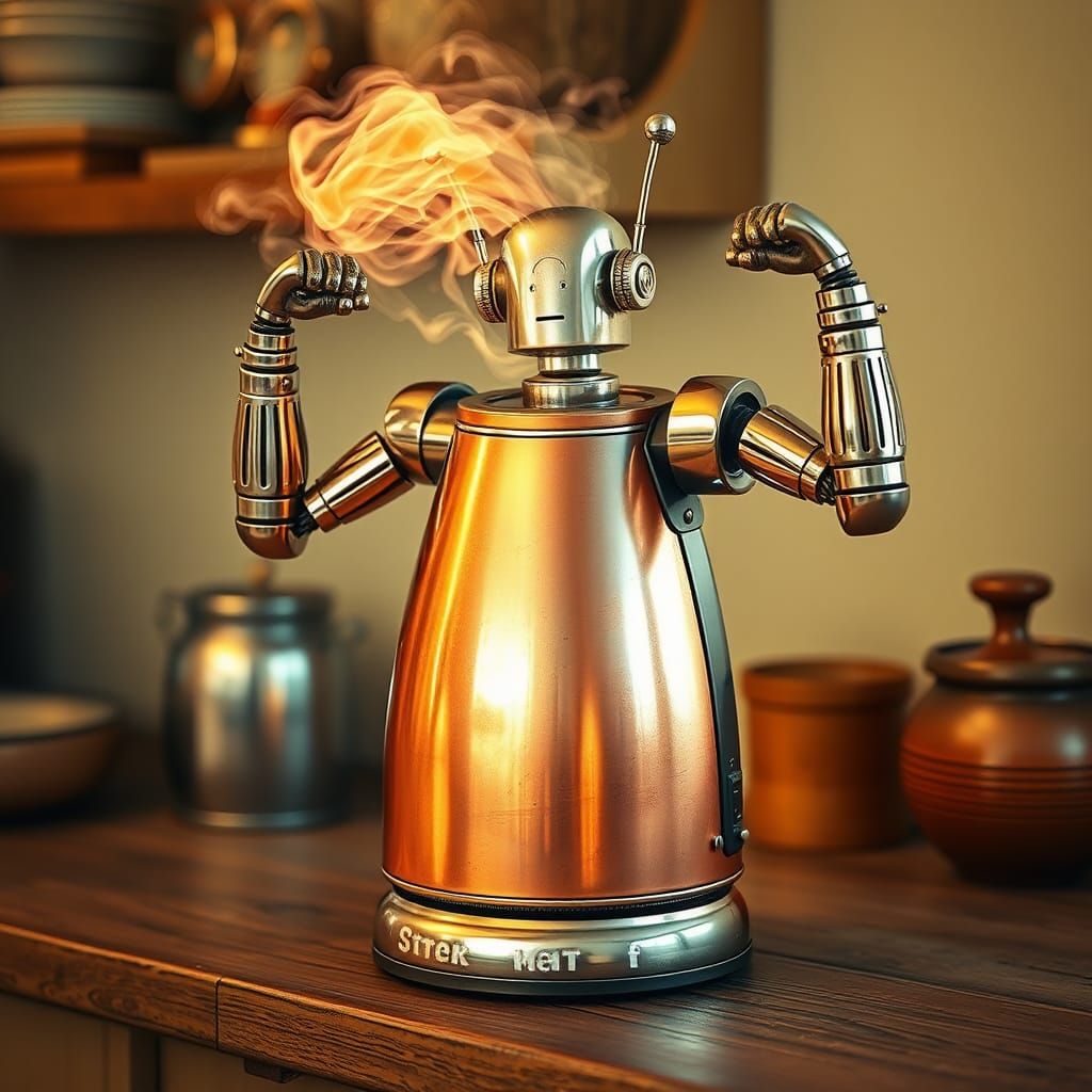 Whimsical Robot Kettle Steaming into Reality